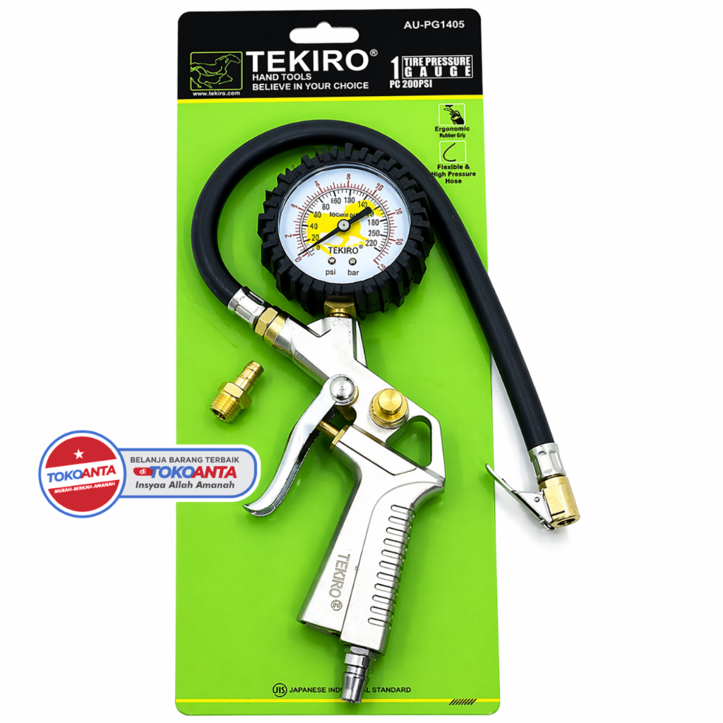 Alat Pengukur Tekanan Ban Ukur Isi Angin Pompa Kompresor Tire Inflator Gauge Tekiro 200 PSI