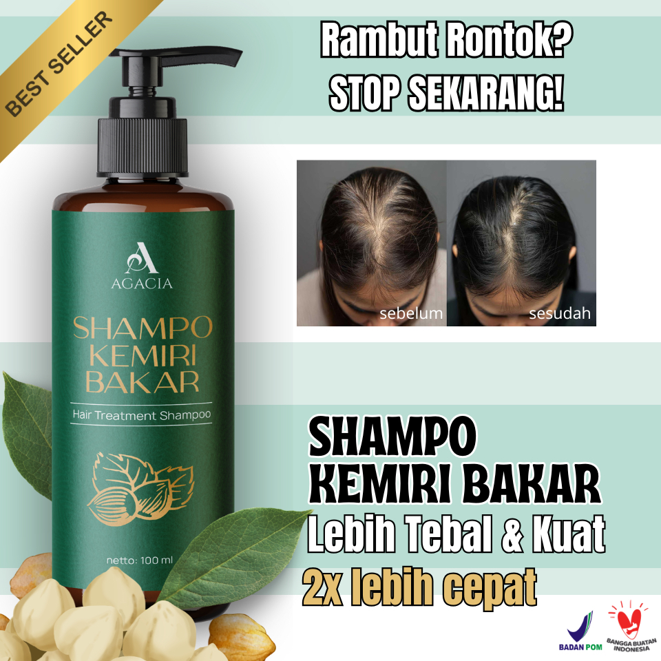 (COD) Shampo Kemiri Bakar Asli Original Anti Rontok & Penumbuh Rambut Cepat AGACIA | Hair Growth Sha