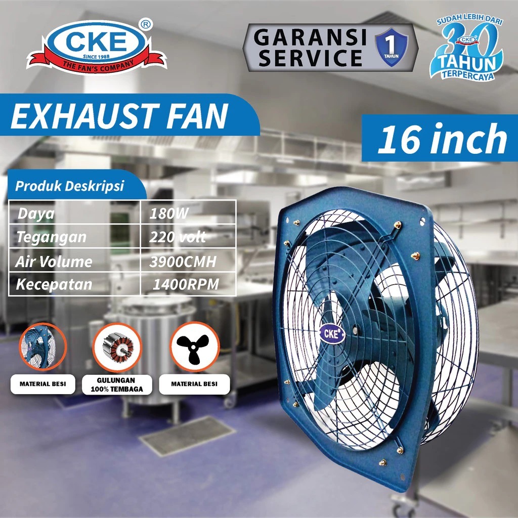 CKE Exhaust Fan 16 Inch Low Noise Kipas Exhaust Dinding Tembok Blower Gedung 16"