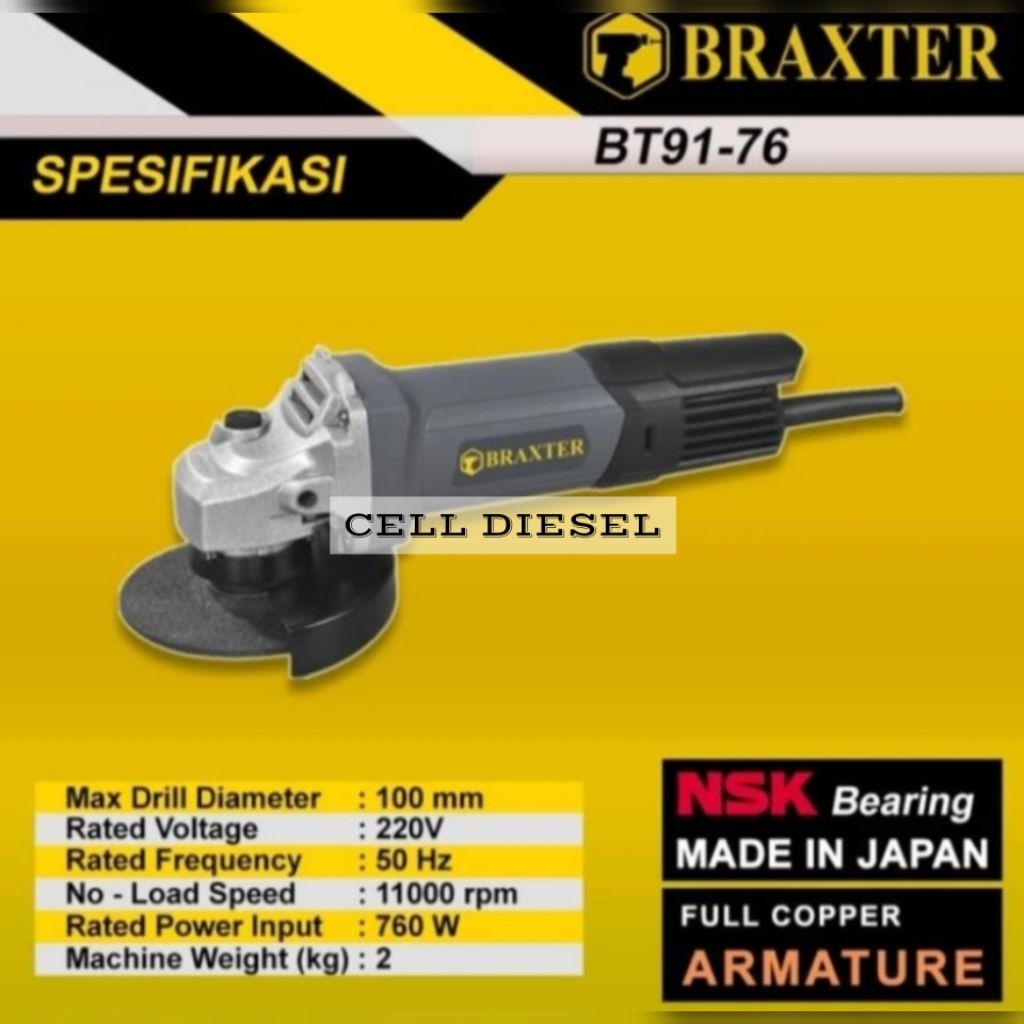 Mesin Gerinda Tangan 4 Inch BRAXTER BT 91-76 NSK JAPAN