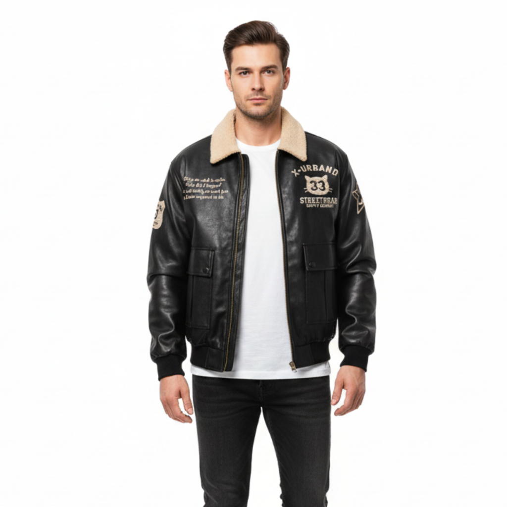 Jaket Kulit Sintetis Sherpa Pria Tebal & Hangat | Jaket Kulit Winter Casual
