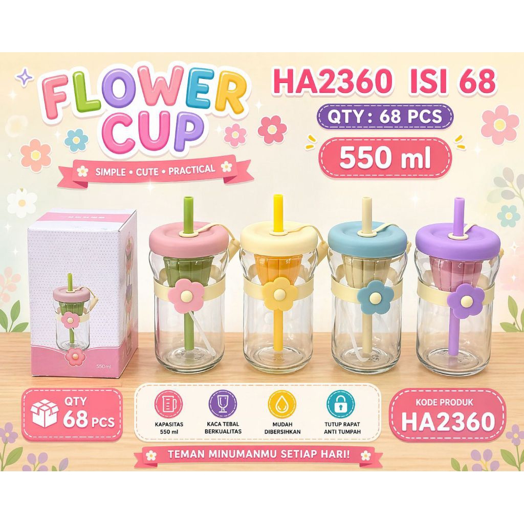 Botol Minum Dengan Desain Bunga Unik / Botol Minum Motif Bunga Kekinian / Botol Minum Kaca