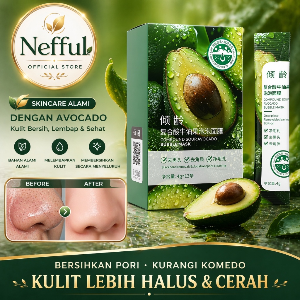 NEFFUL Avocado Bubble Mask Pores Cleansing Mask Masker Kupas Penghilang Komedo Masker Penghilang Jer