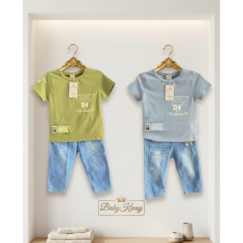 USON 8309| Stelan Anak Laki Laki / Stelan Anak Baju kaos Celana Levis panjang / Celana Jeans Panjang