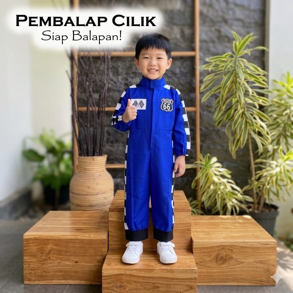wearpack pembalap biru elektrik/kostum pembalap anak/baju pembalap anak/wearpack pembalap anak
