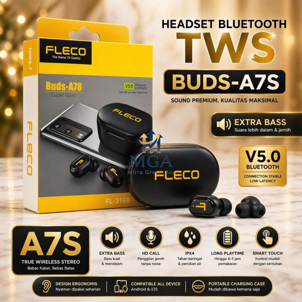 MGA - Headset Bluetooth Tws Fleco A7S | Wireless Tws Fleco A7S