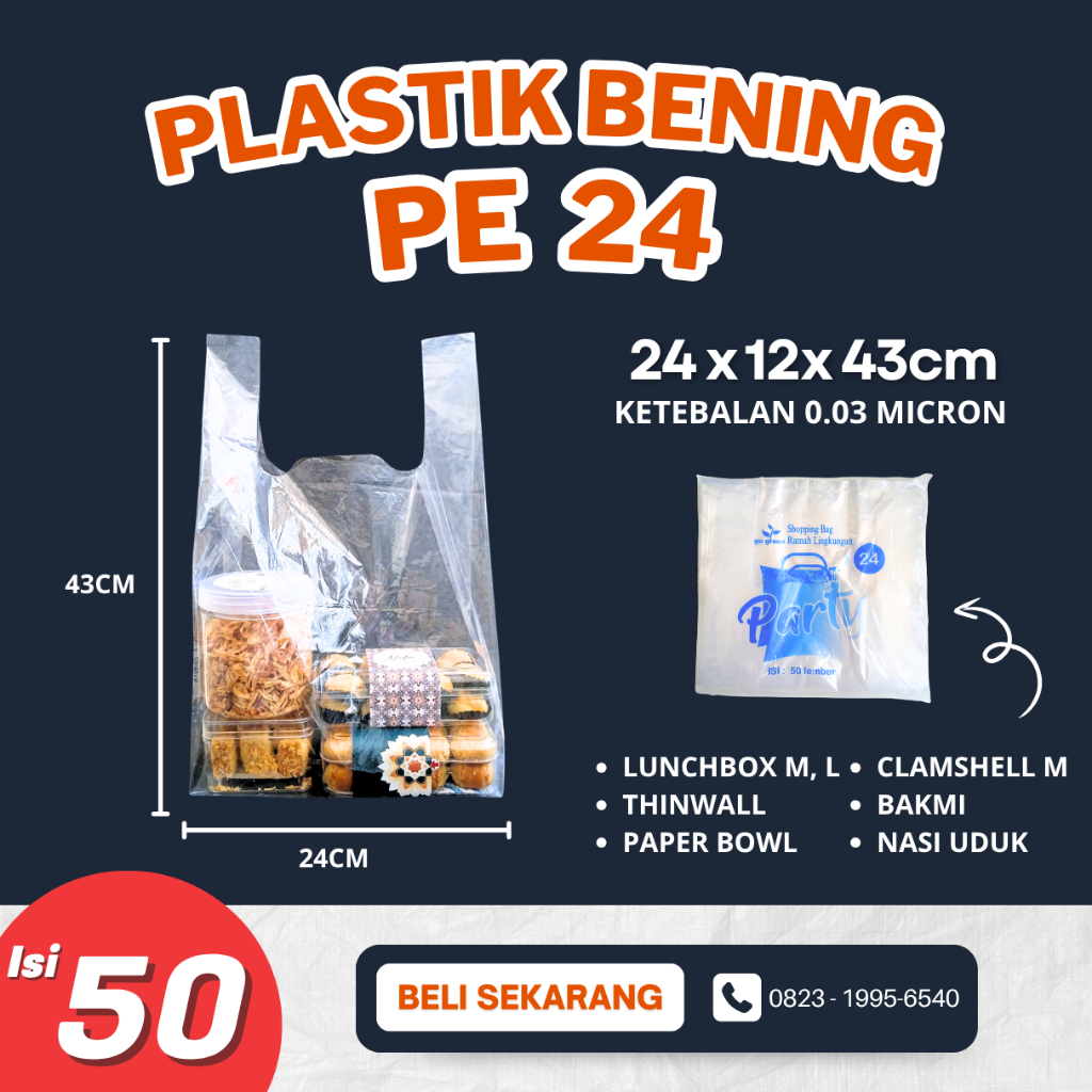Kresek Bening PE ukuran 24 PARTY / Kantong Plastik Bening PE PARTY 24/ Plastik Bening PE 24 PARTY
