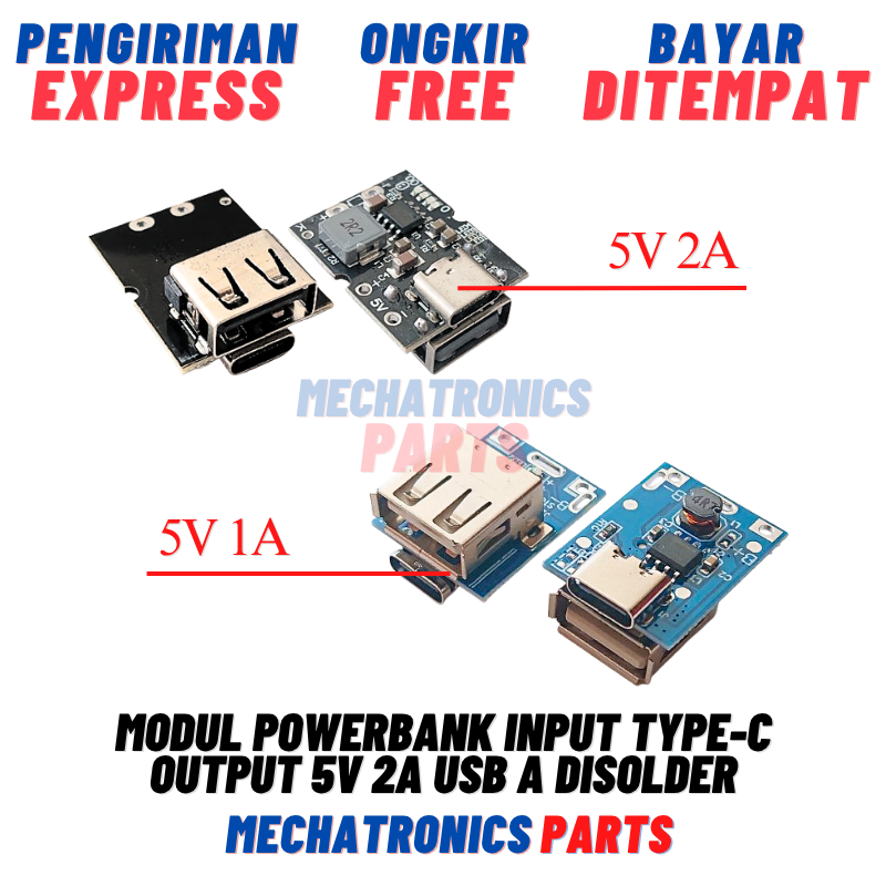 Modul Powerbank Input Type-C Output 5V 1A 2A USB A Disolder Baterai 18650  Fast Charger Step Up Powe