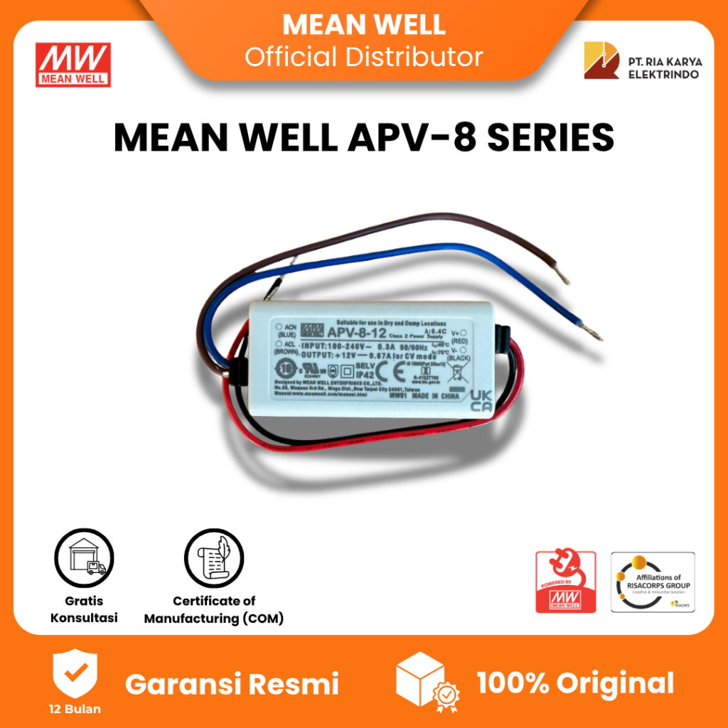 POWER SUPPLY LED DRIVER MEANWELL APV-8-24  8 watt 24V Original Bergaransi