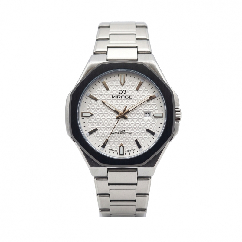 Jam Tangan Mirage 8856 Silver White Black Ring Man MDBTBSL