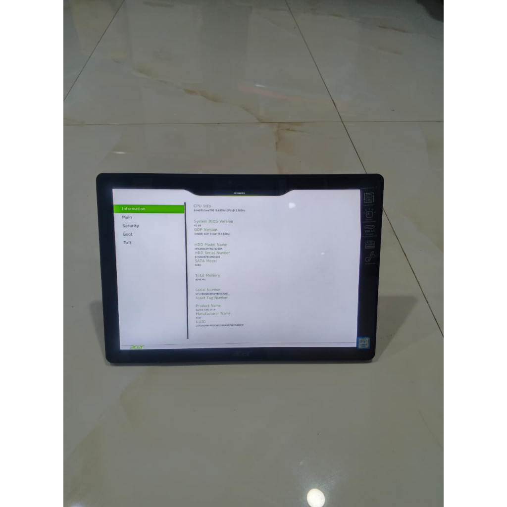 LAPTOP 2IN1 ACER SWITCH ALPHA 12 CORE I5 GEN 6 RAM 4 GB SSD 256 GB