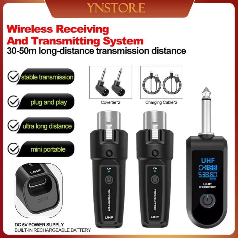 Sistem Mikropon Wireless UHF / Wireless Mic System XLR Adapter / Set Mic Dinamis Wireless / Jangkaua