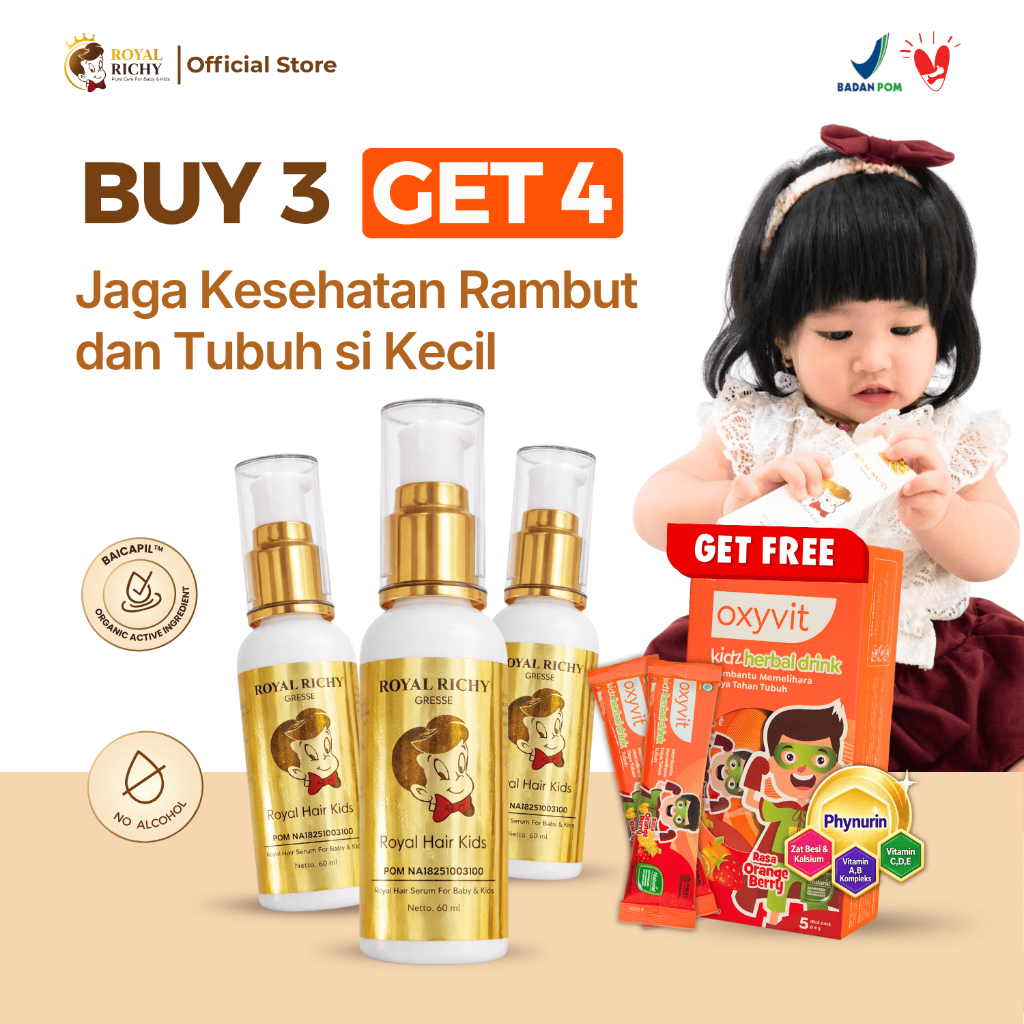 [PAKET HEMAT - BELI 3 GRATIS 1] Royal Richy Gresse Hair Serum Hair Lotion Penumbuh Rambut Botak deng