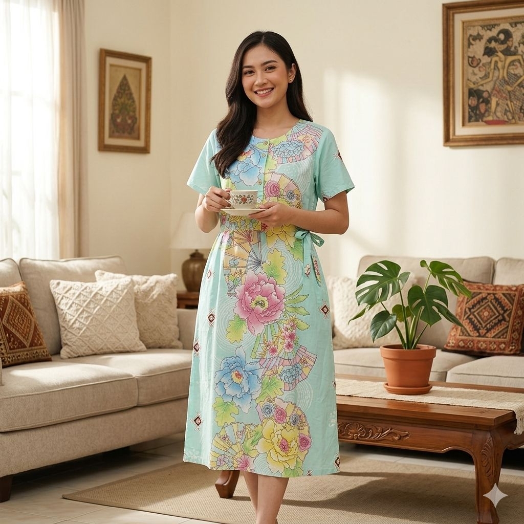 DS KUB 47 Daster batik kencana ungu tali 4 label biru asli ld 100cm busui