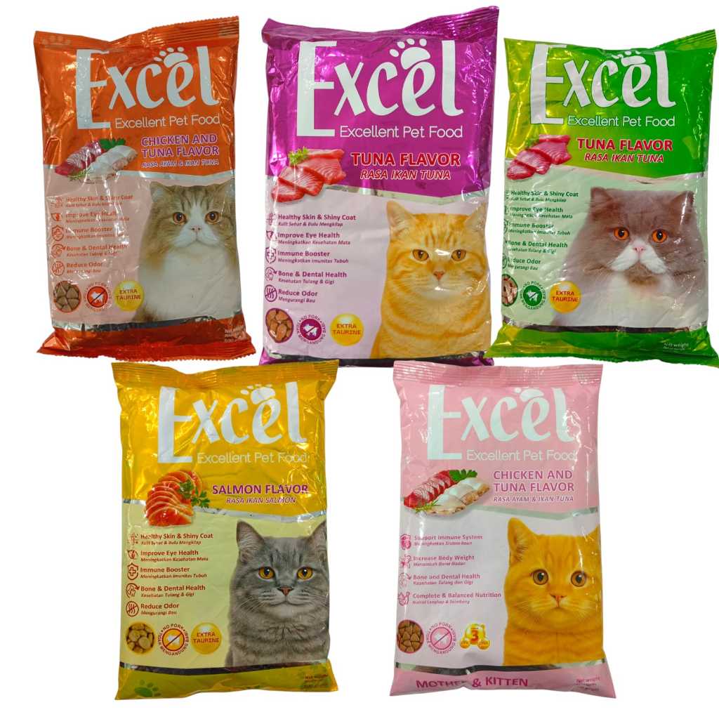 1 karung makanan kucing excel all varian 20KG excel kitten ikan donat salmon segitiga