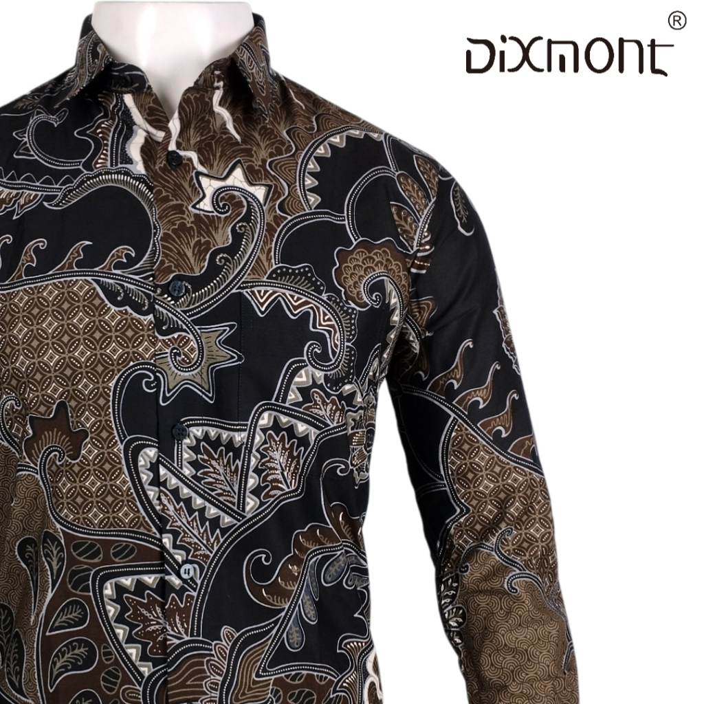Dixmont Kemeja Batik Pria Basic Formal Lengan Panjang Hem BL00626