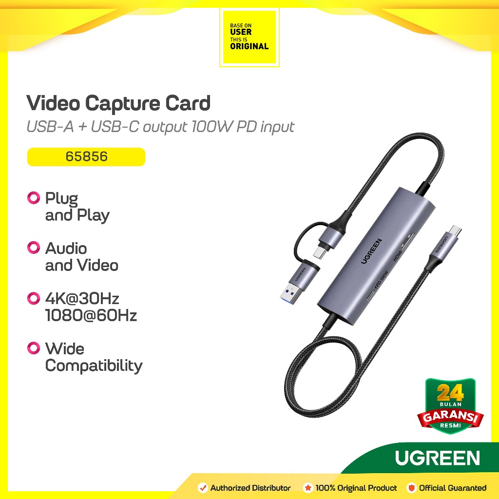 UGREEN 65856 Video Capture Card USB / Type C with PD 100W 4K 30Hz 2K 60Hz HDMI Loop Out 1080P 60Hz U