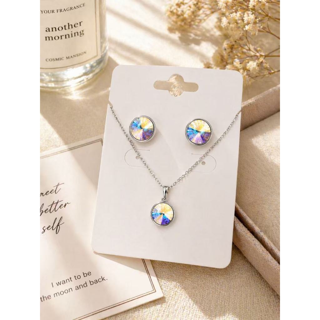 Set kristal swarovski bulat amethis liontin rantai bunga prisma