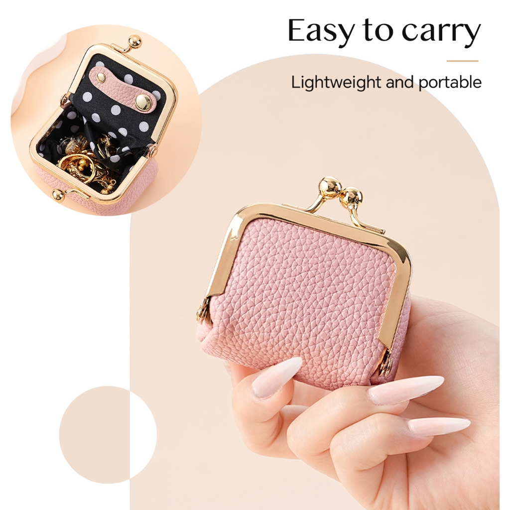 Tas Koin Mini dari Kulit Asli, Dompet Koin dengan Kunci Tekan Warna Polos, Tas Penyimpanan Kecil Gay