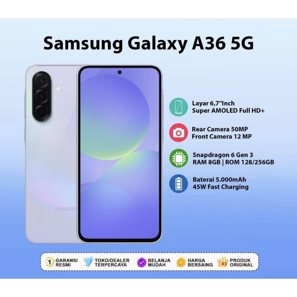 HP SAMSUNG GALAXY A36 5G 8/128GB SAMSUNG A36 5G RAM 8GB ROM 128GB RESMI SAMSUNG