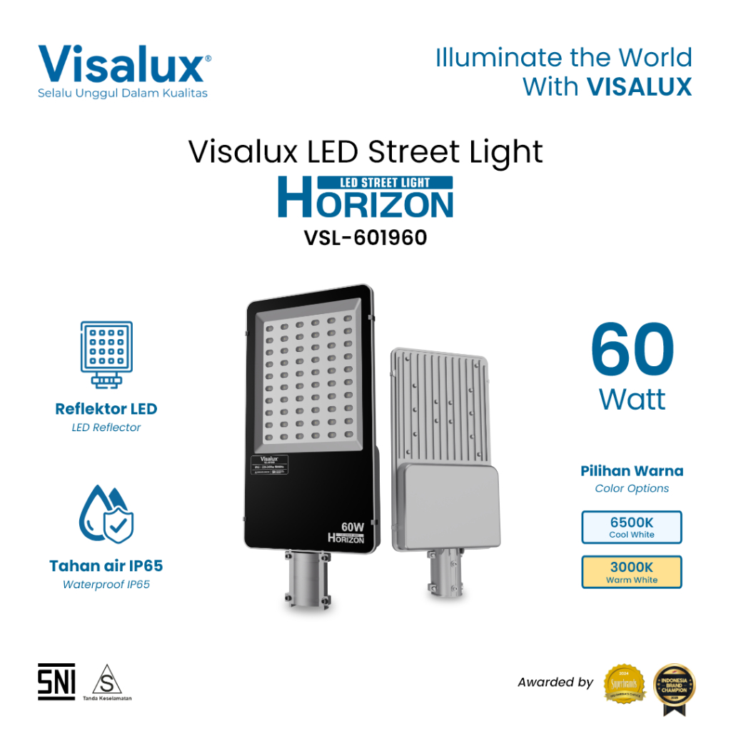 Visalux Horizon LED Street Light 60W  - Lampu Jalan Listrik PJU Reflektor LED Cahaya Putih / Kuning 