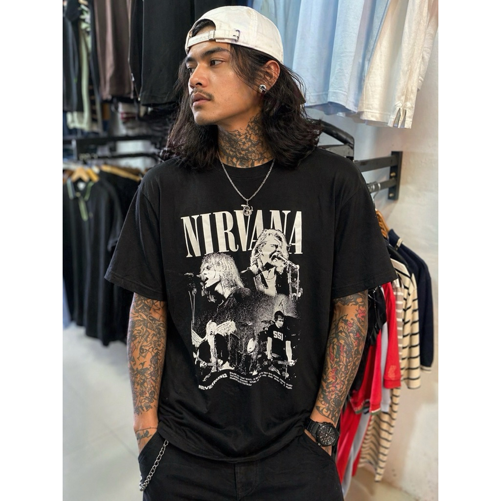 T Shirt Vintage Nirvana Hitam Pria