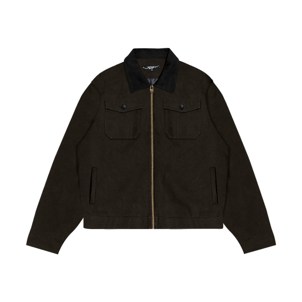 Round - Work Jacket Classic Retro Army Coklat Double Pocket Polos Jaket Pria