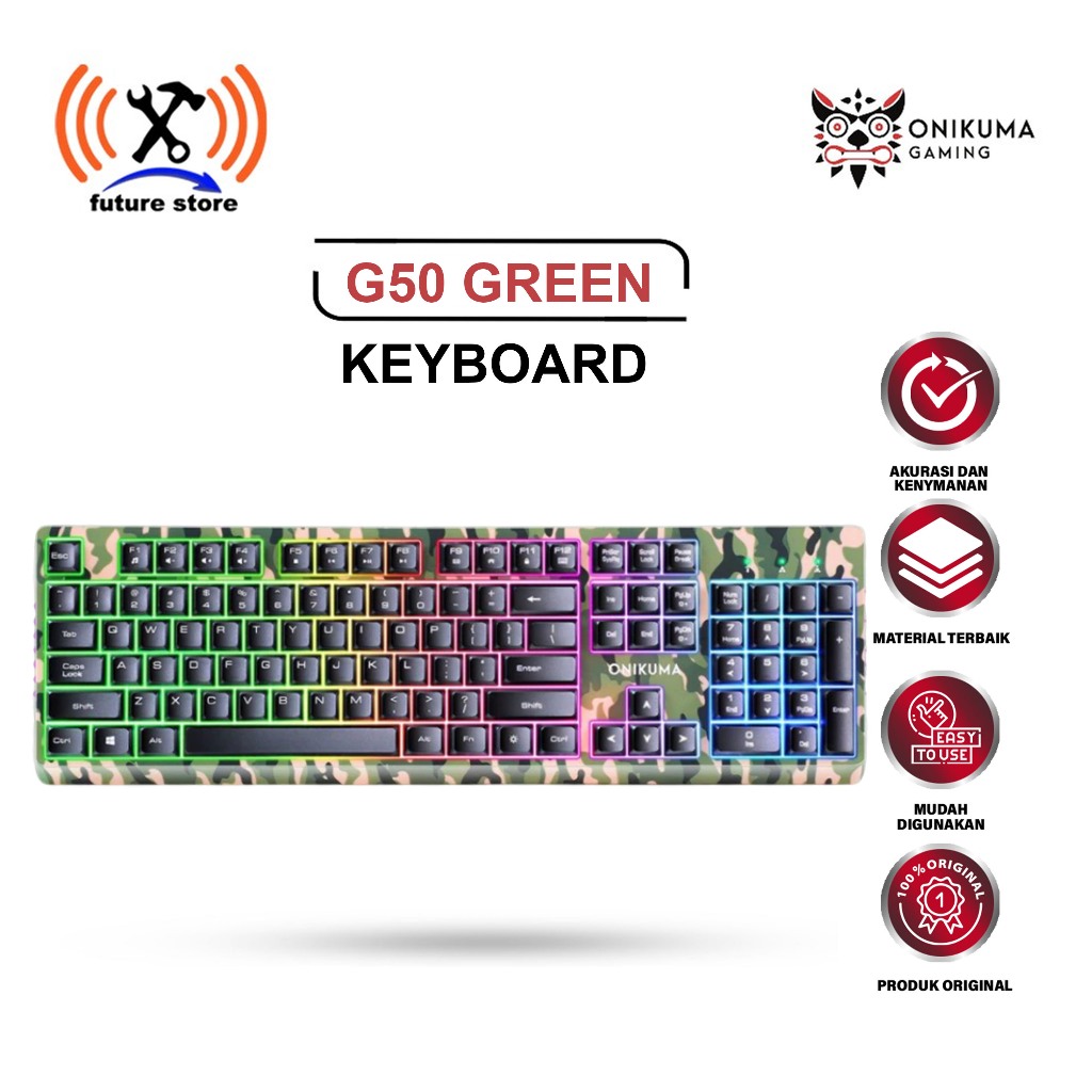 ONIKUMA G50 CAMOU GREEN ERGONOMIS RGB - KEYBOARD GAMING ONIKUMA G50 CAMOU GREEN ORIGINAL - ONIKUMA G