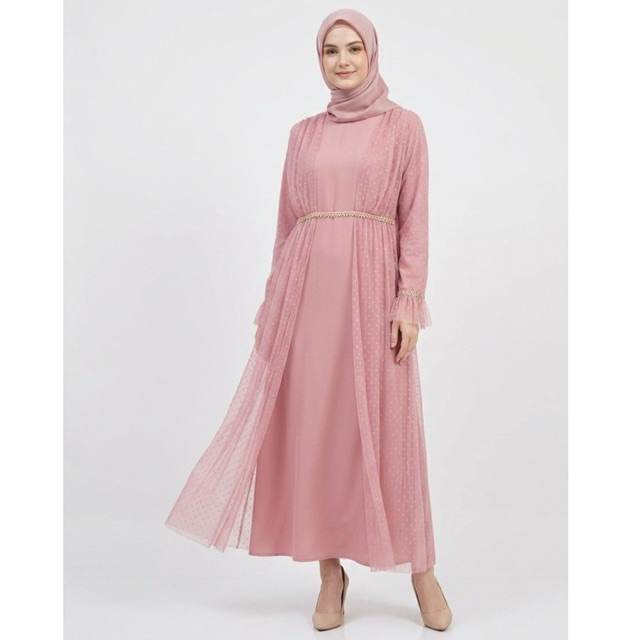 Gamis Layer Tulle Polkadot Elegant – Dress Muslim Wanita Premium |CLEOSA