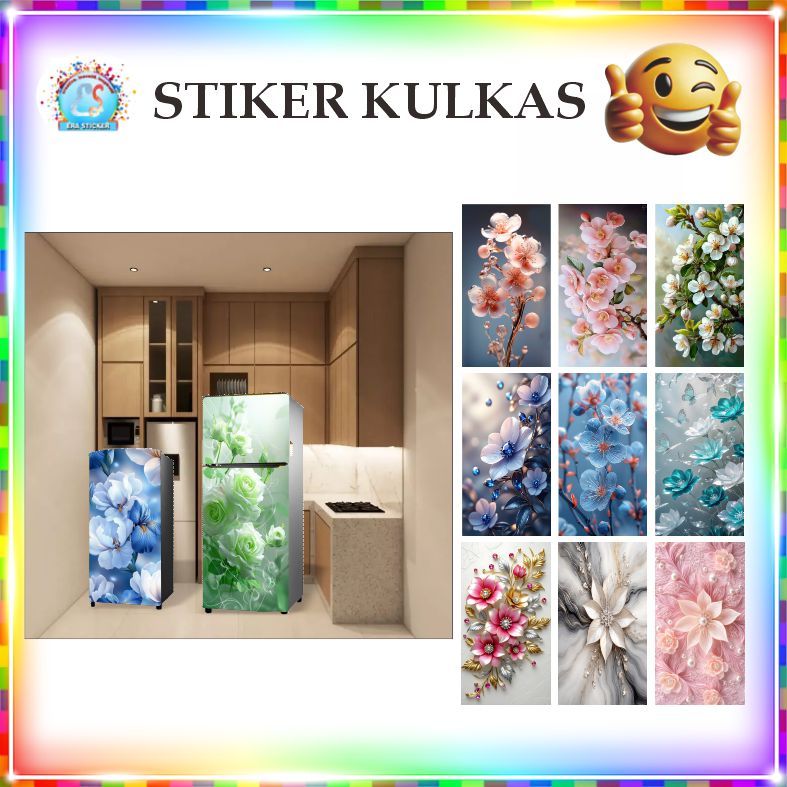 Stiker Kulkas 1 Pintu dan 2 Pintu Motif Bunga Unik Cantik Bagus K094 ES - K0102 ES
