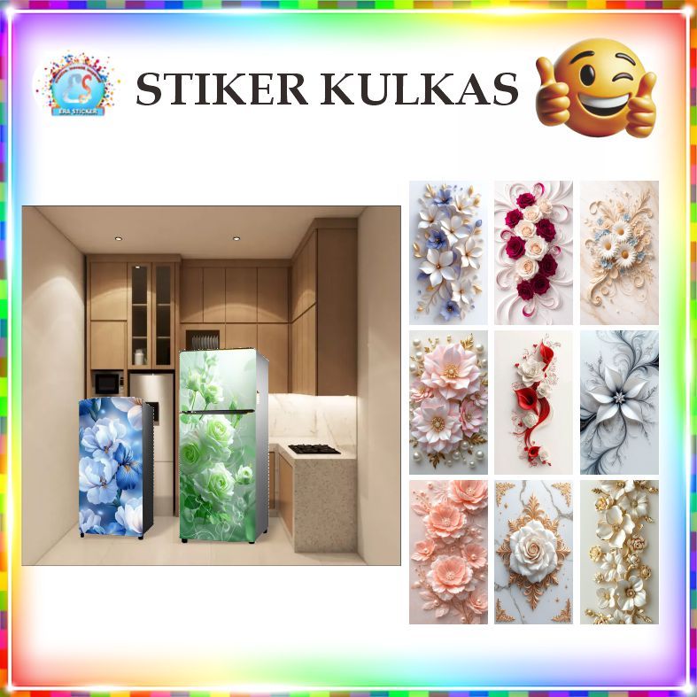 Stiker Kulkas 1 Pintu dan 2 Pintu Motif Bunga Unik Cantik Bagus Flower K0103 ES - K0111 ES