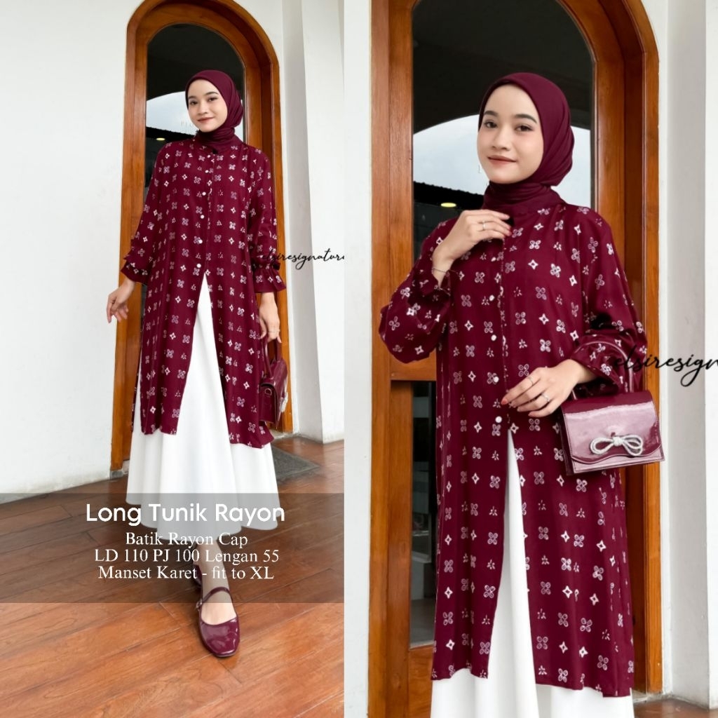 ELSIRESTORE.ID (READY STOCK) Long Tunik Rayon Batik Cap Amarta Batik Kekinian Modern Tali ESL Up