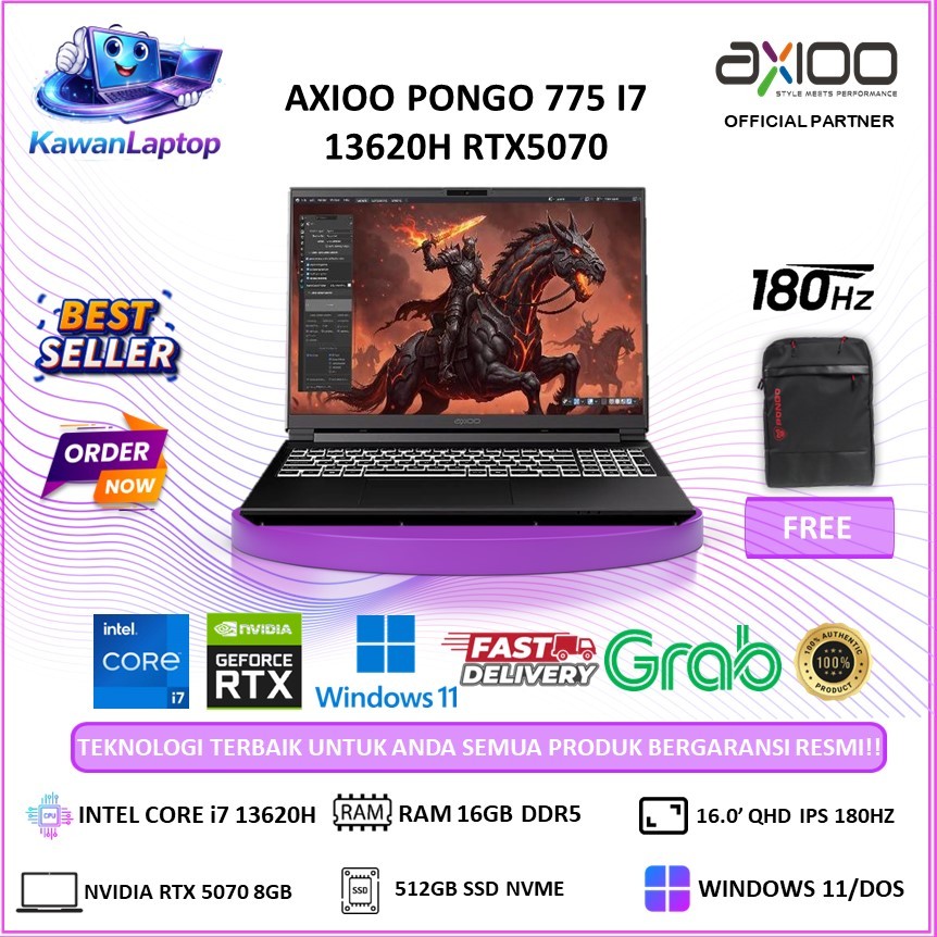 LAPTOP AXIOO PONGO 775 i7 13620H 16GB 512GB SSD RTX 5070 8GB 180Hz 16QHD Windows 11