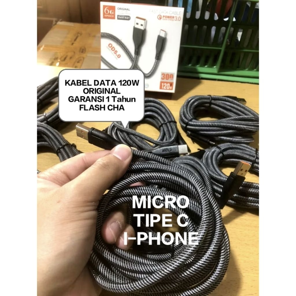 KABEL DATA 3METER 1METER  120W SUPPORT FAST CHARGING6G K-01KABEL TEBAL BAHAN KAWATORIGINAL GARANSI 1