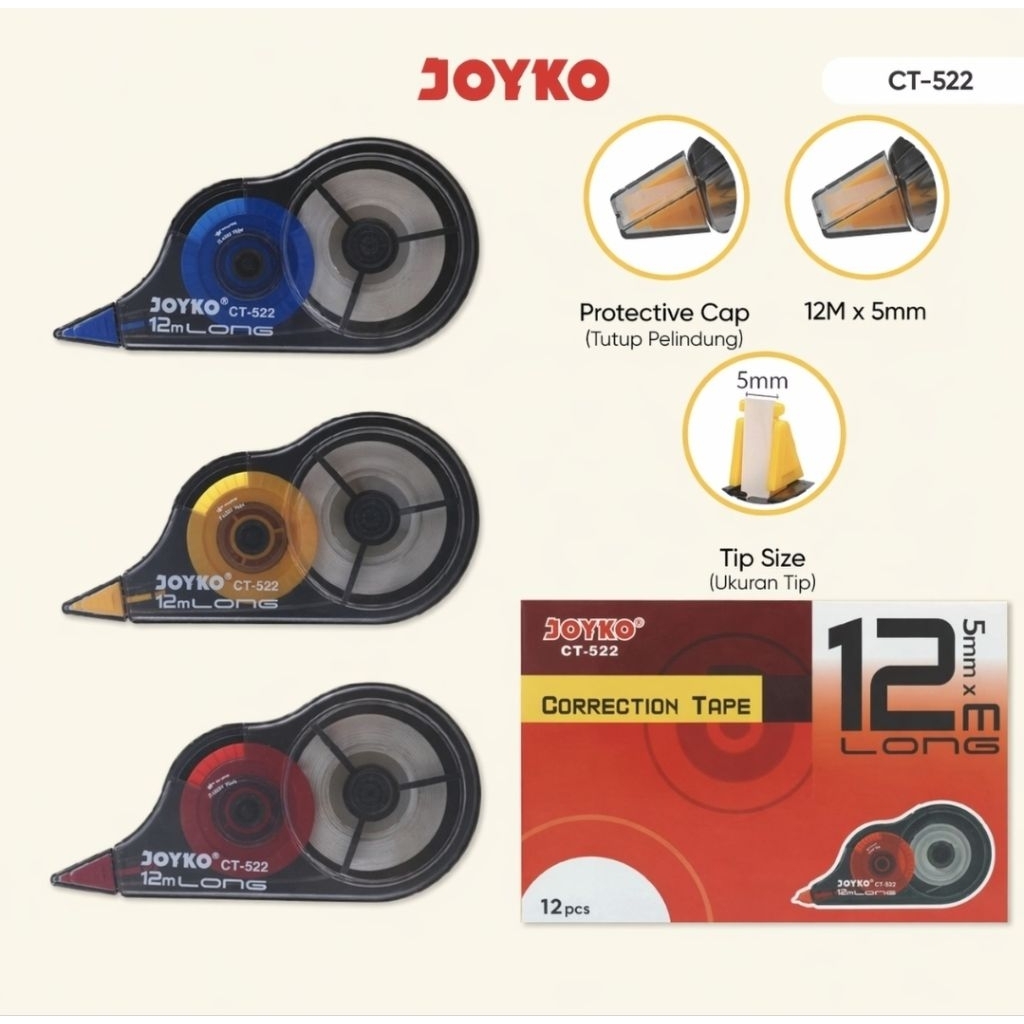 Correction Tape / Tipex Roll / Tipex kertas Joyko CT-522