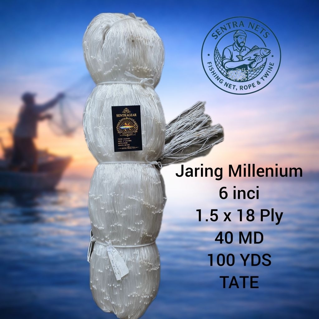 Jaring serabut/jaring milenium/jaring ikan 6 inci 18ply 40md 100yds(Melintang)