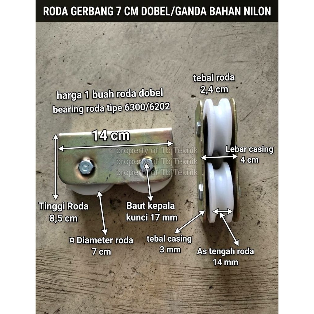Roda gerbang 7 cm dobel/ganda bahan nilon putih