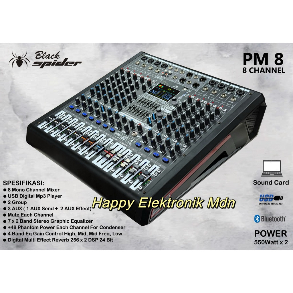 Power mixer Blackspider 8 channel Black Spider Pm8 black spider amplifier karaoke pm 8