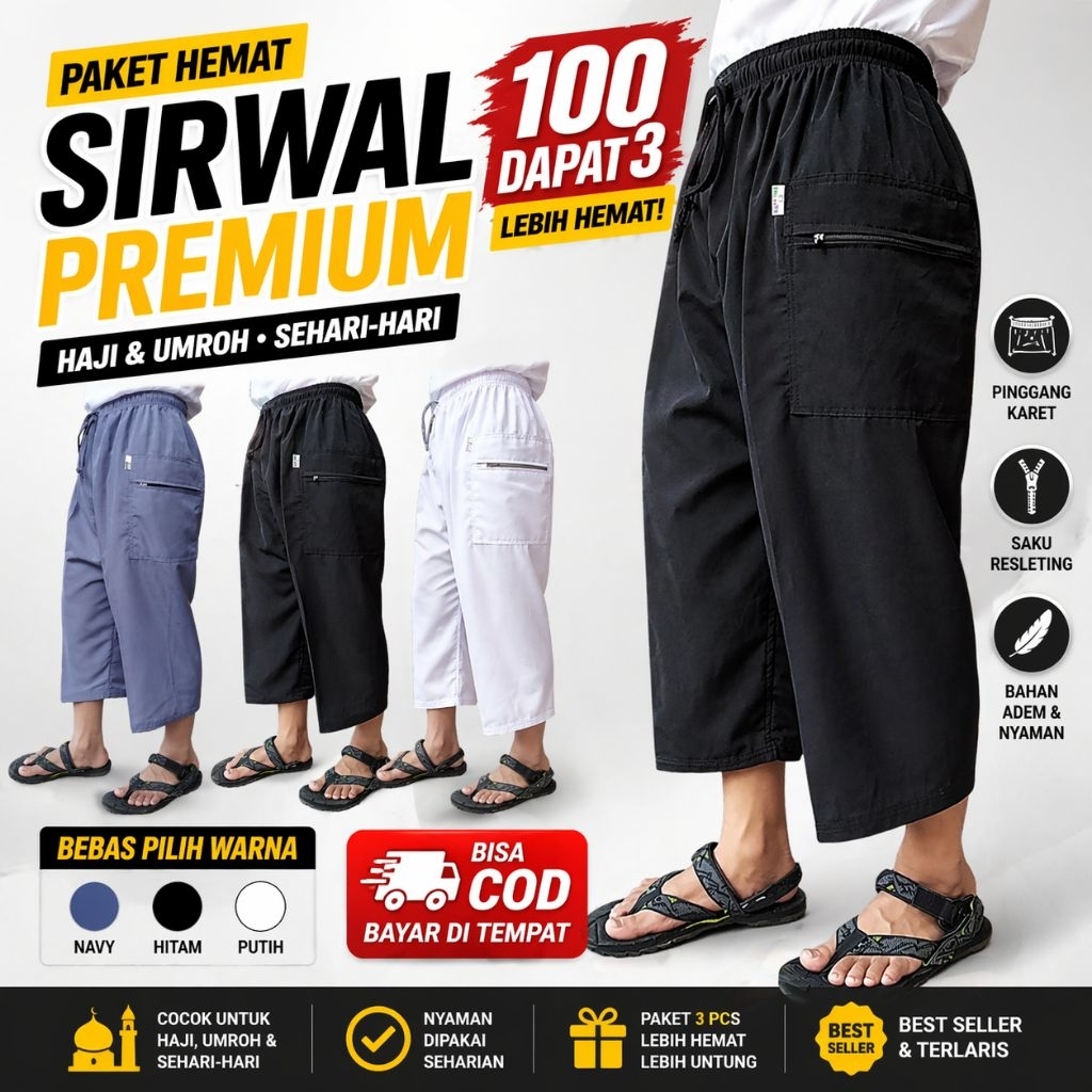 Celana Sirwal Komprang Muslim Pria Cingkrang Dewasa Sontog 3/4 Pangsi Laki Laki