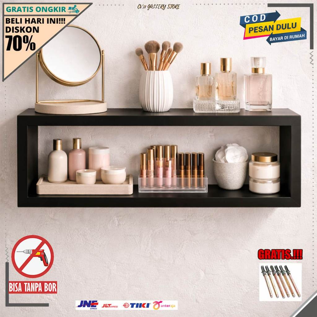 Rak Dinding Minimalis Ambalan Kotak 60Cmx10Cmx24Cm Dekorasi Dingding Kayu Tempel Tempat penyimpanan 