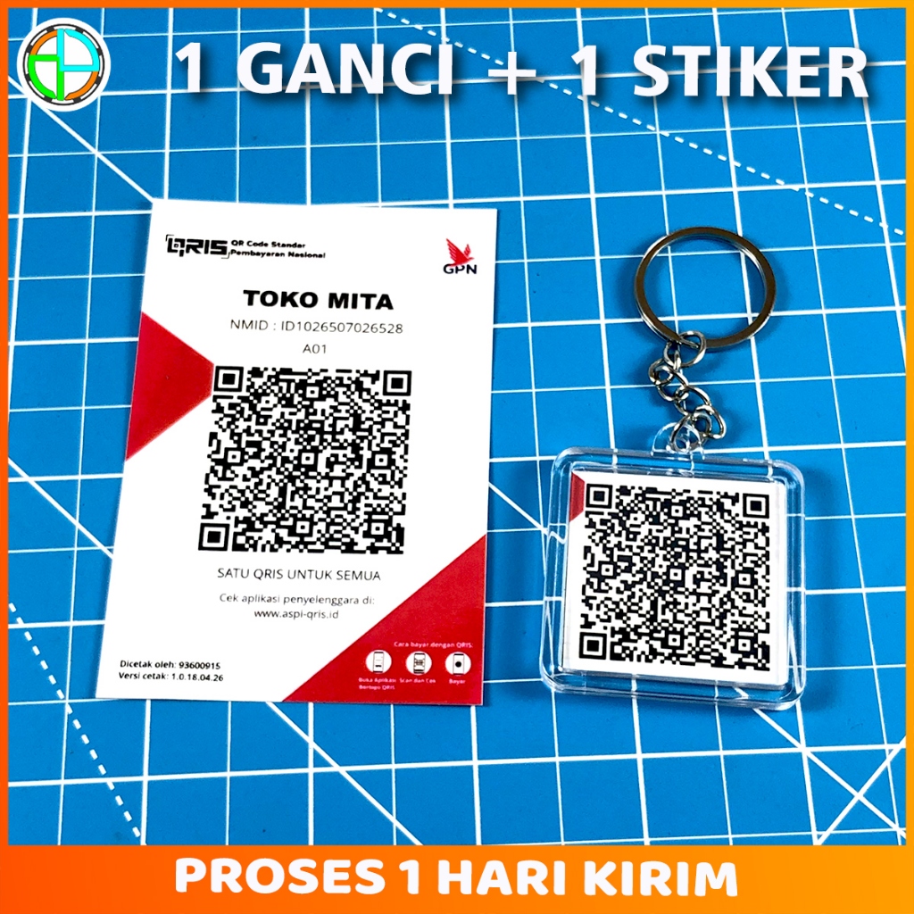 Jasa Cetak Qris jadi Gantungan Kunci bonus Sticker 1 hari dikirim | Cetak Barkode Qris Custom