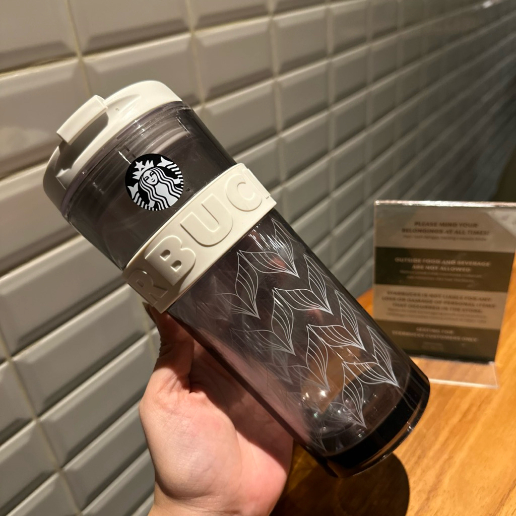 Preloved Tumbler Starbucks Grey White Rubber Acrylic 16oz Original Starbucks