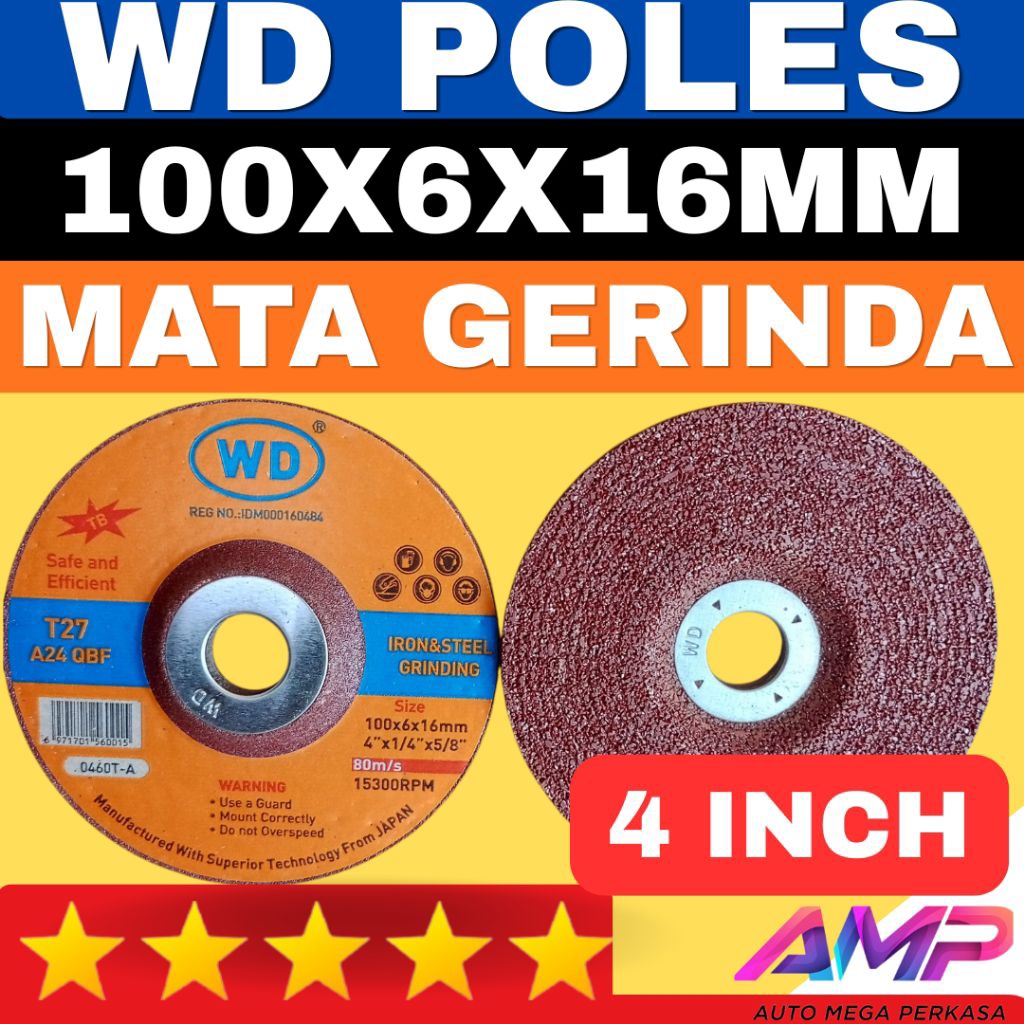 WD POLES ASAH 4 INCH MURAH ORI MATA GERINDA WD POLES ASAH BESI LOGAM BAJA 4 INCH, MATA WD POLES 4 IN