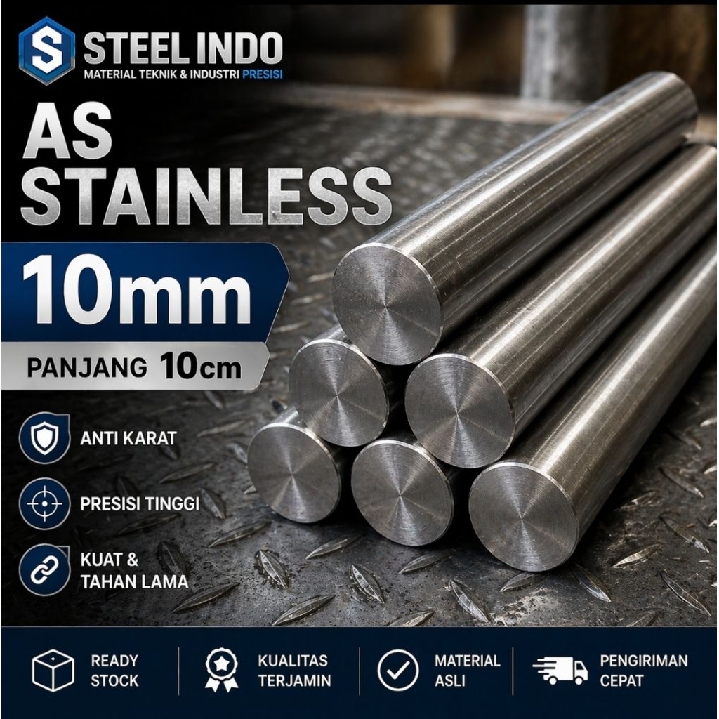 AS STAINLESS 10mm PANJANG 10cm | ROUND BAR STAINLESS STEEL | BATANGAN BESI STAINLESS | STEEL INDO