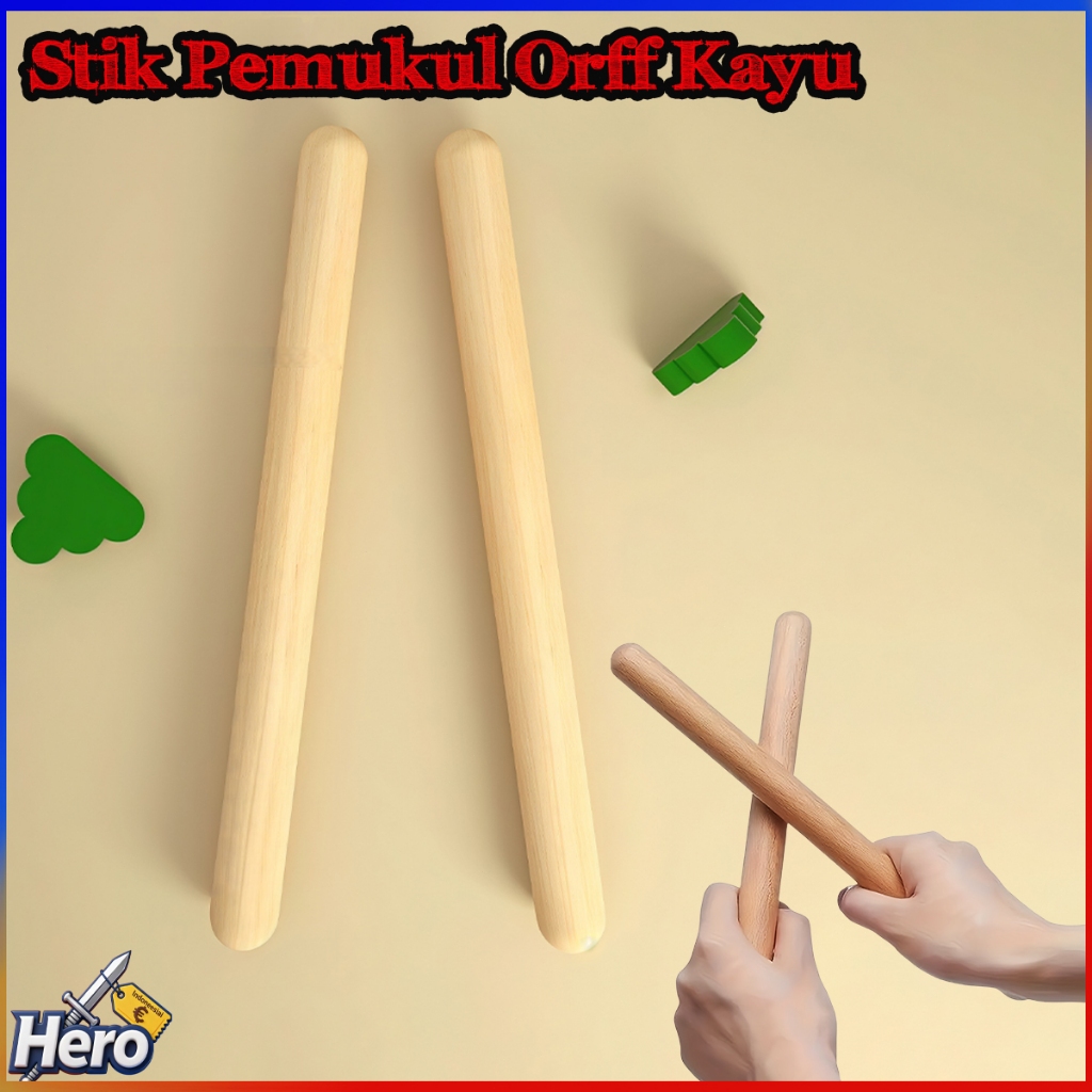 Marakas Kayu Mini 1 Pasang 20cm Stik Perkusi Rhythm Stick Mainan Edukasi Musik Anak Latih Irama Suar