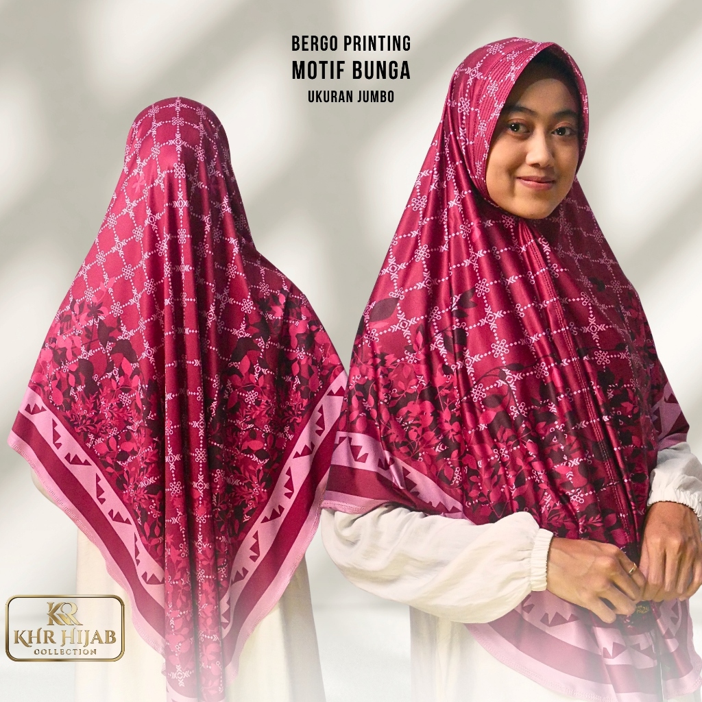 KHR - Bergo Printing Motif Bunga Jersey Premium Warna Terlengkap Size XXL & L