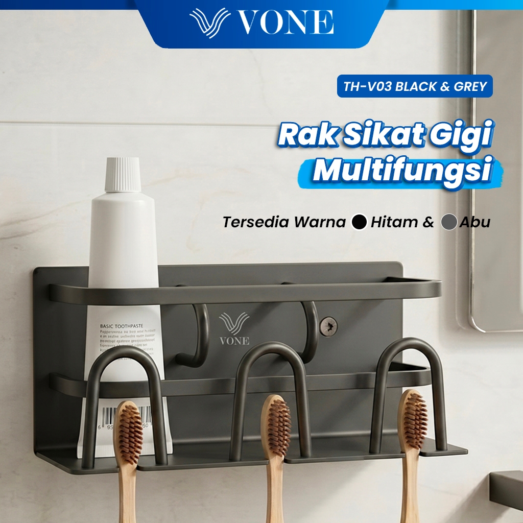 VONE Rak Tempat Sikat Gigi Kamar Mandi 3 Cangkir Alumunium Tahan Air TH-V03 ( VONE LITE )
