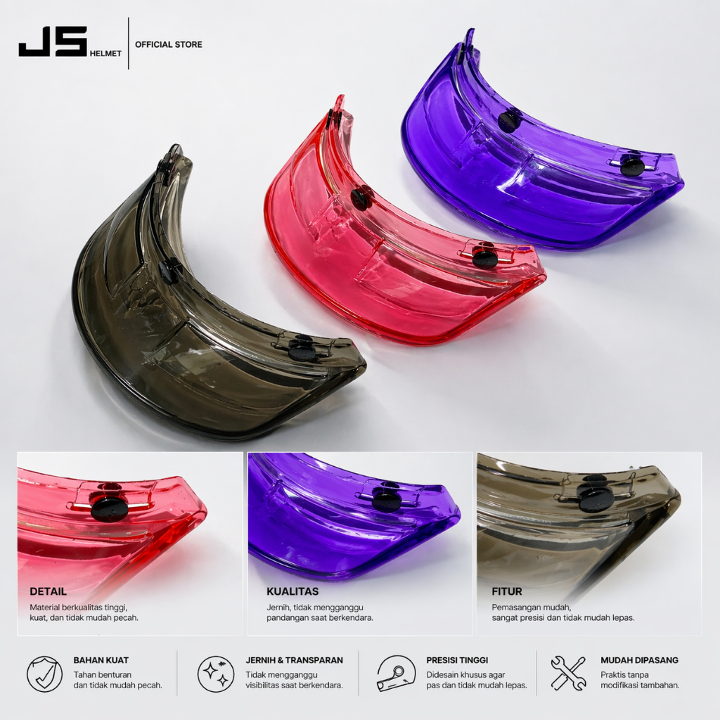J.Steady Pet Helm Cakil Warna Transparan Premium – Cocok Helm Retro / Classic / Trail