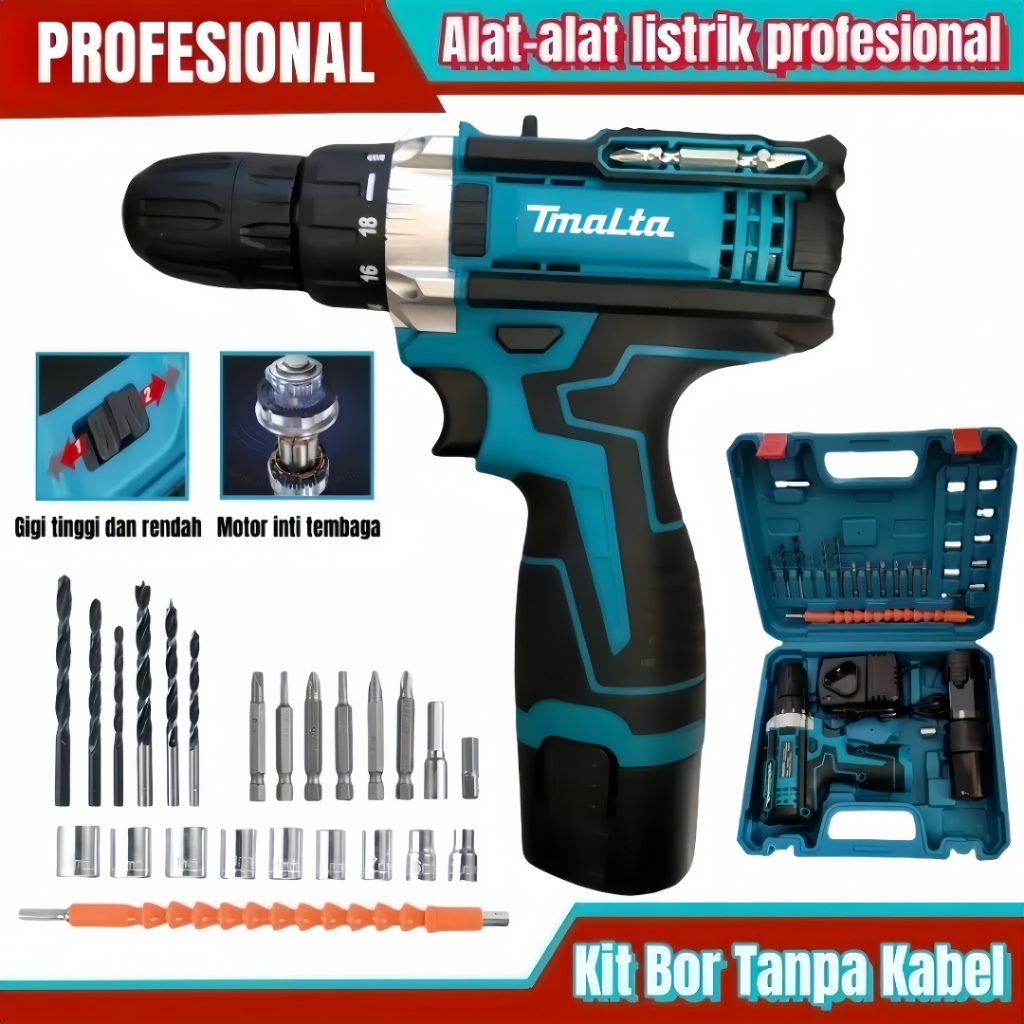 Bor Tanpa Kabel Makita 96V Impact Bor Obeng Listrik Multi-alat Dilengkapi Dengan Set lengkap Alat Bo