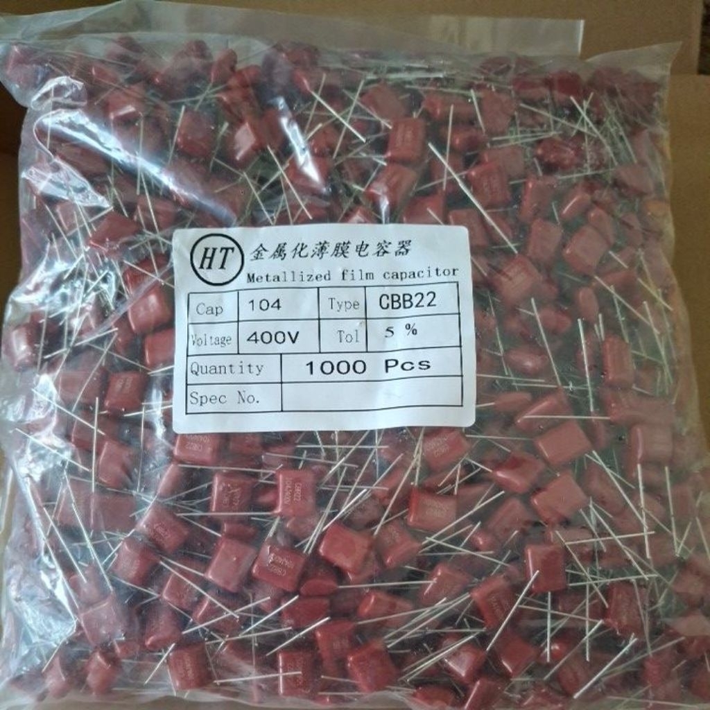 per 1000 pcs kapasitor capasitor cbb milar 104 400v, p10 milar 100n 400v